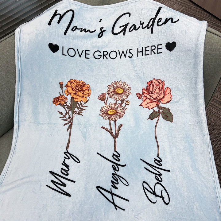 Personalized Mom's Garden Love Grows Here Customized Blanket