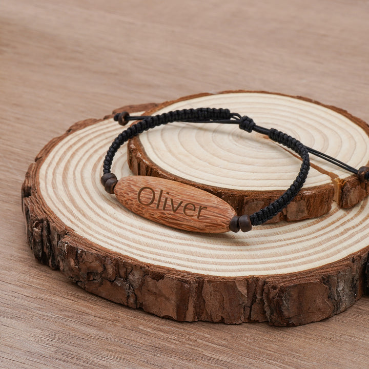 Personalized wooden braided cord bracelet