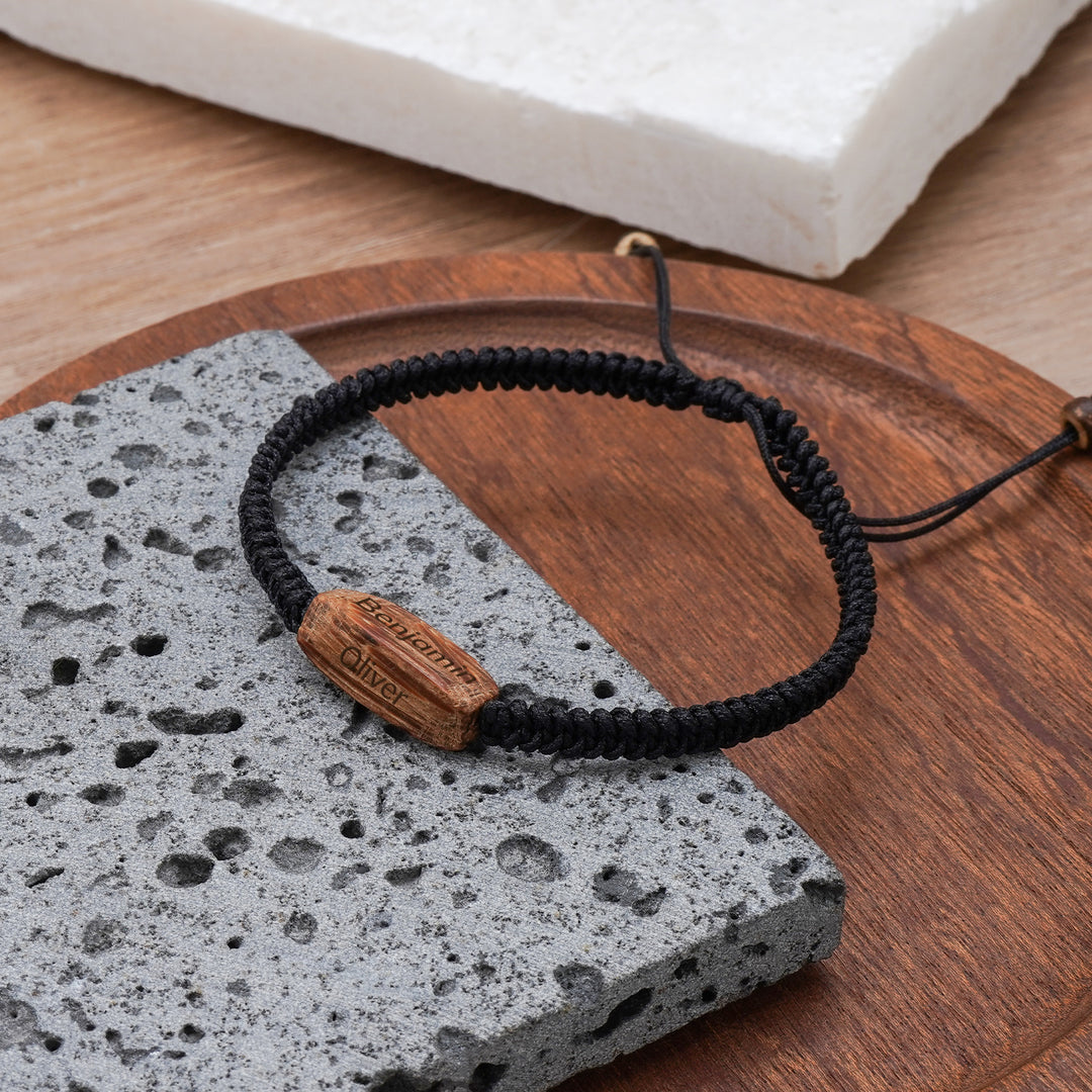Personalized Men's Wooden Beaded Cord Bracelet