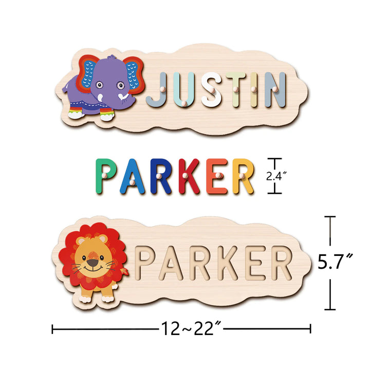Personalized Wooden Baby Name Puzzle with Animal Shapes – Custom Toddler Educational Toy