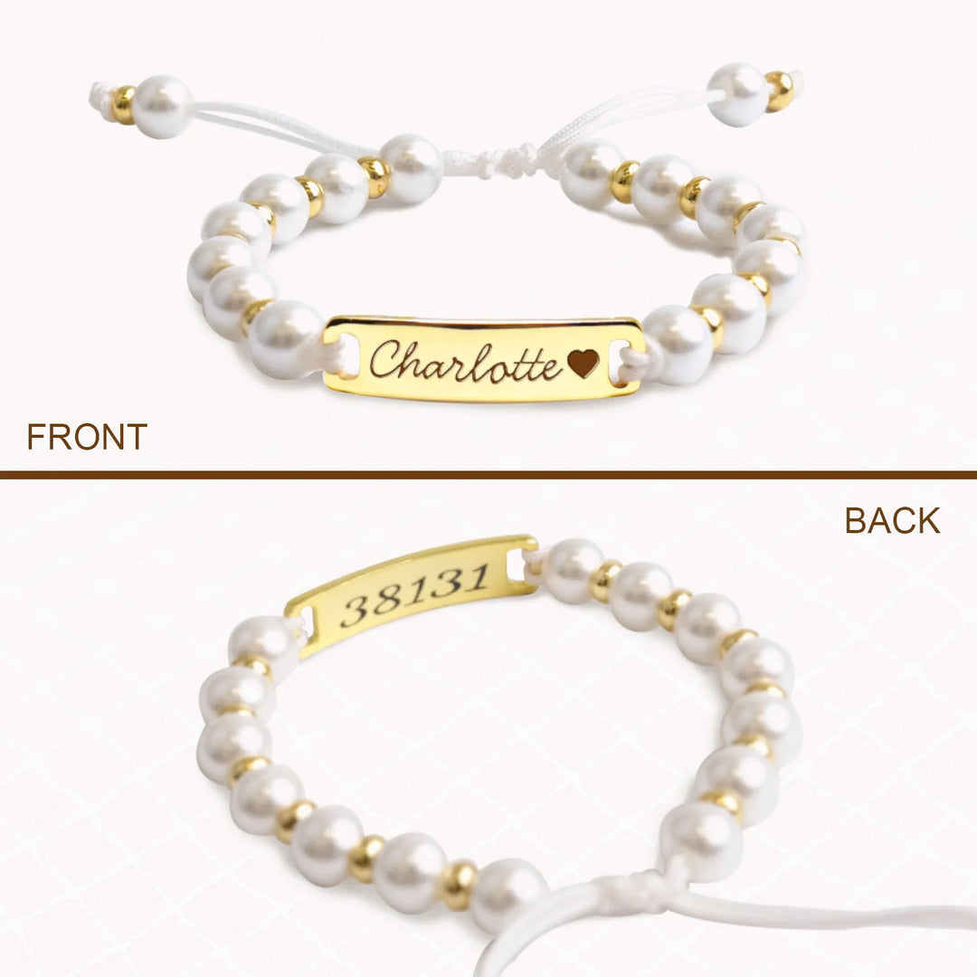 Personalized Braided Cord Baby Name Pearl Bracelet – Handmade Custom Jewelry
