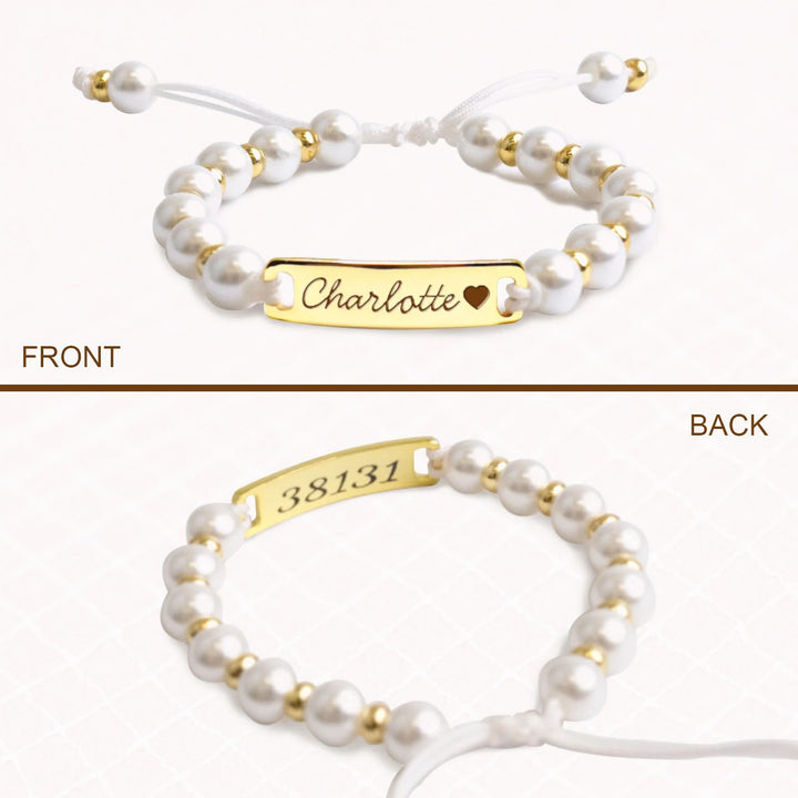 Personalized Braided Cord Baby Name Pearl Bracelet – Handmade Custom Jewelry