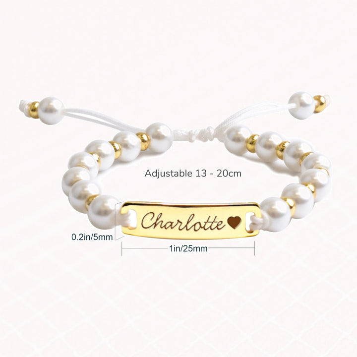 Personalized Braided Cord Baby Name Pearl Bracelet – Handmade Custom Jewelry