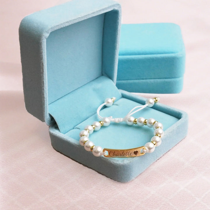 Personalized Braided Cord Baby Name Pearl Bracelet – Handmade Custom Jewelry