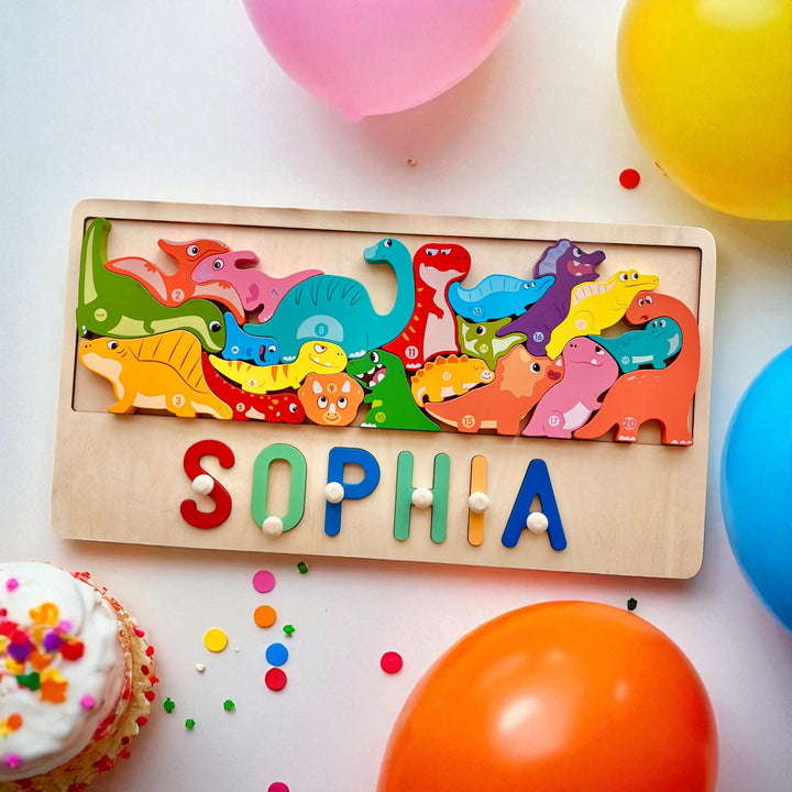 Personalized Wooden Animal Stacking Name Puzzle for Kids – Custom Educational Toy with Safe Eco-Friendly Basswood