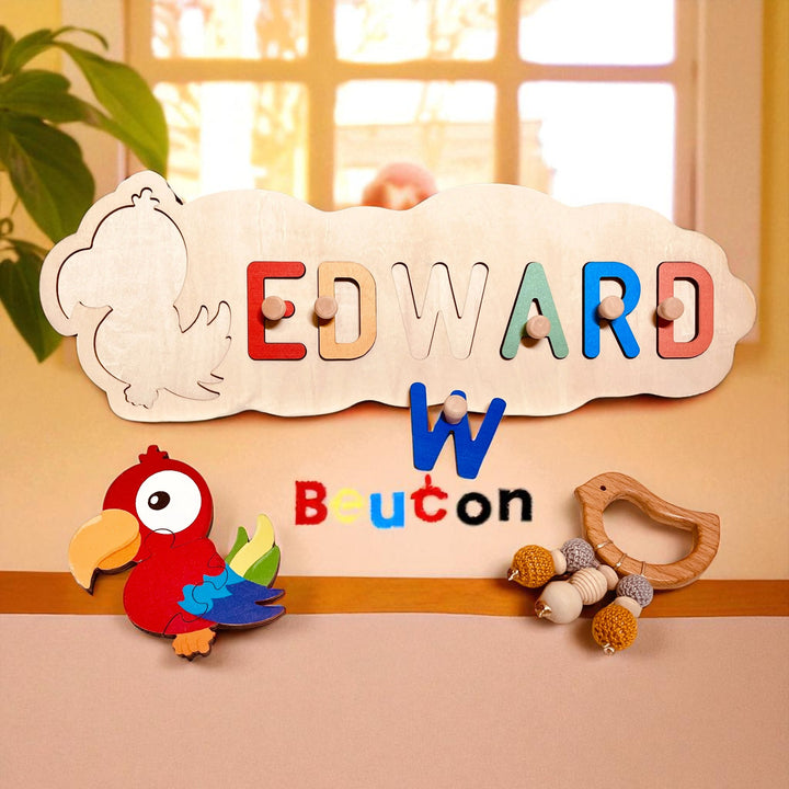 Personalized Wooden Baby Name Puzzle with Animal Shapes – Custom Toddler Educational Toy