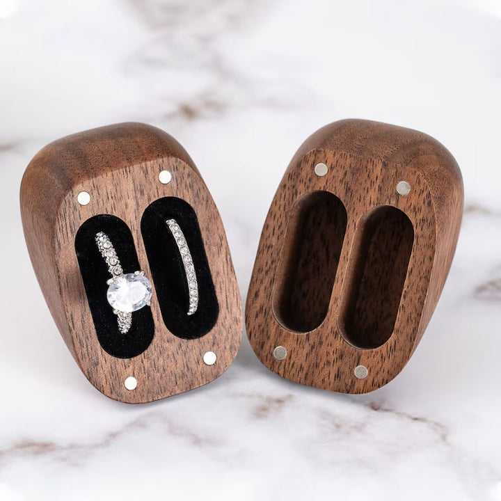 Personalized Wooden Ring Box & Gift Couples With Engraved Birth Flowers On The Back