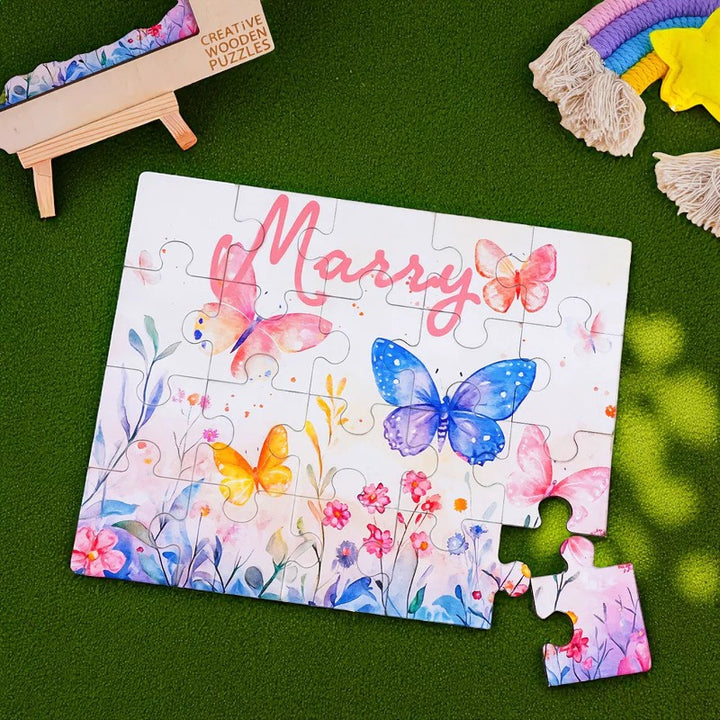 Personalized Butterfly Name Puzzle – Floral Wooden Puzzle Gift for Kids