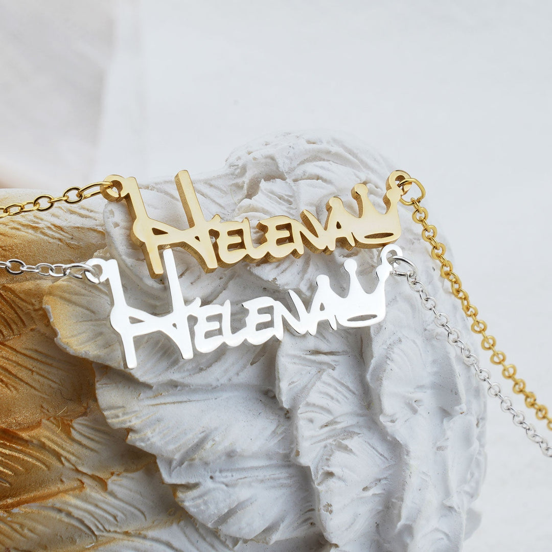 Personalized Baby Name Jewelry Set – Crown Bracelet & Necklace in Sterling Silver