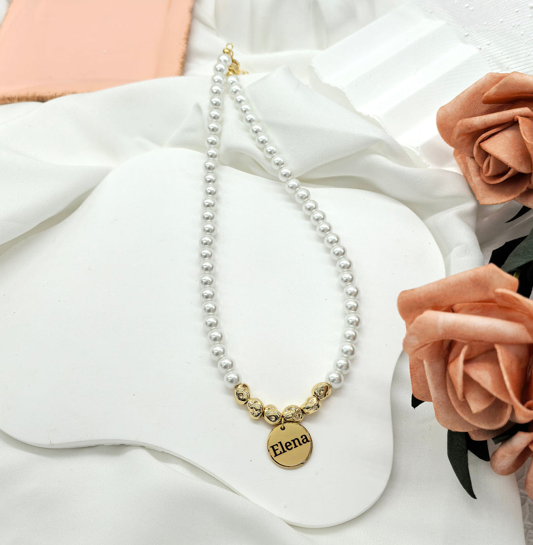 Personalized Name Charm Pearl Necklace