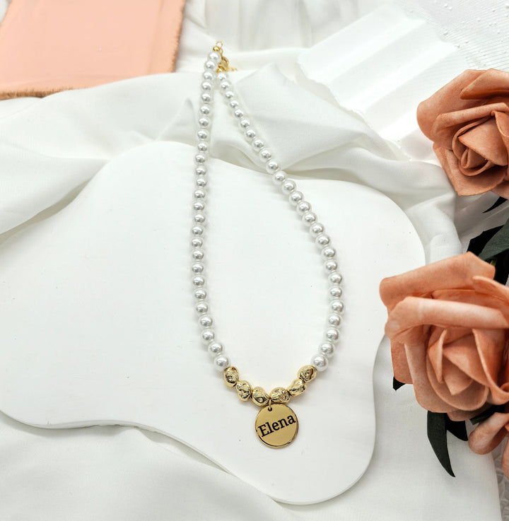 Personalized Name Charm Pearl Necklace