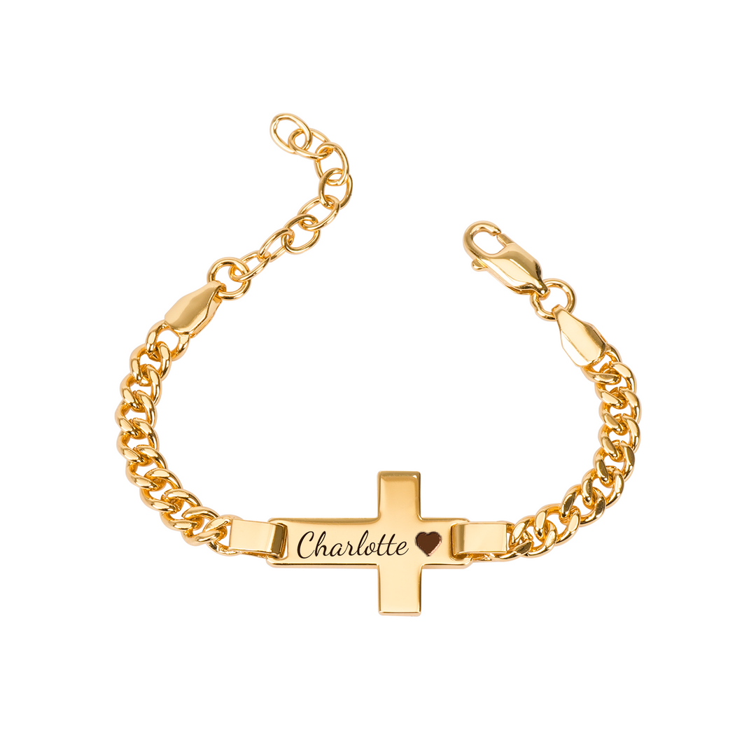 Personalized Children's Cross Name Bracelet – Sterling Silver with Gold Plating