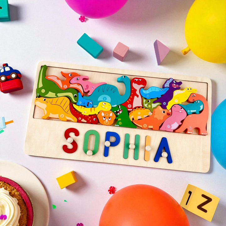 Personalized Wooden Animal Stacking Name Puzzle for Kids – Custom Educational Toy with Safe Eco-Friendly Basswood