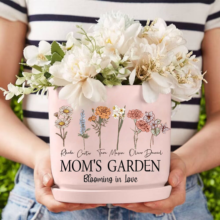 Personalized Grandma's Garden Birth Flower Pot With Kids Name