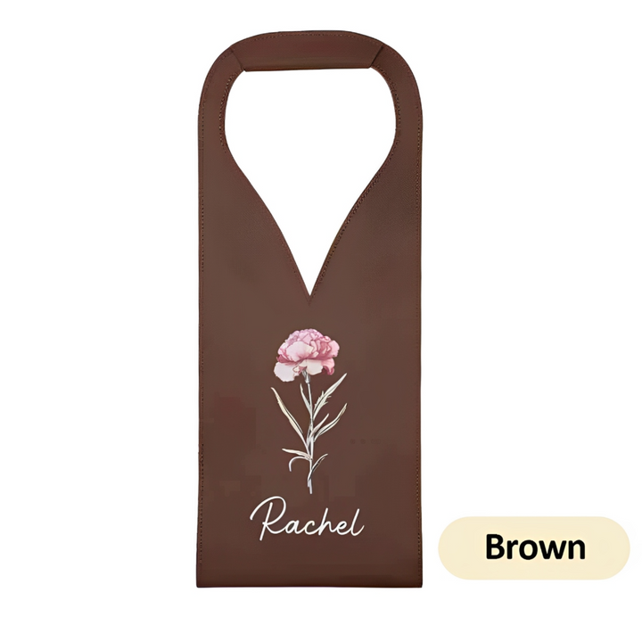 Personalized Birth Flower Leather Wine Bag for Wine Lover