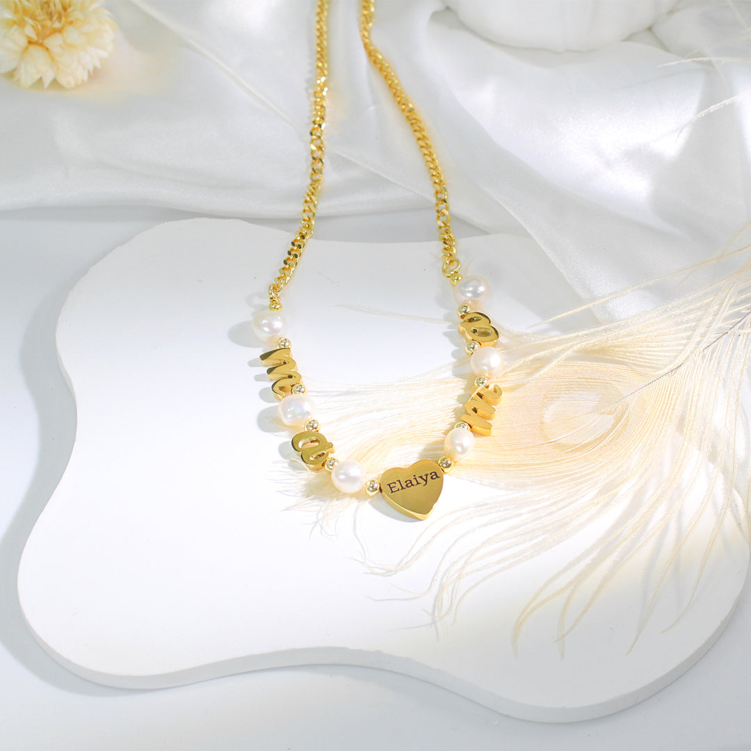 Personalized natural freshwater pearl necklace with MAMA letters