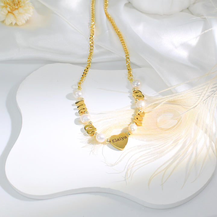 Personalized natural freshwater pearl necklace with MAMA letters