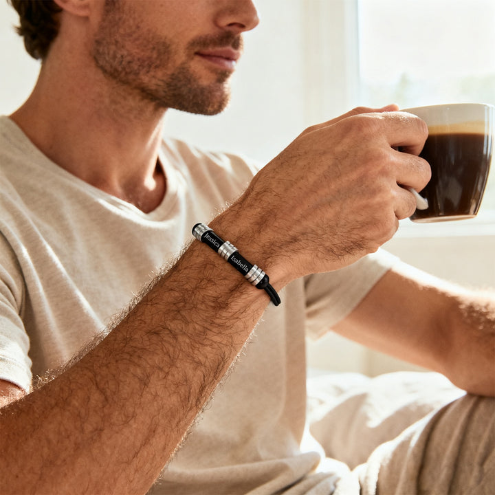 Men’s Personalized Braided Leather Name Bracelet – Custom Titanium Steel Engraved ID Wristband, Stylish Gift for Him