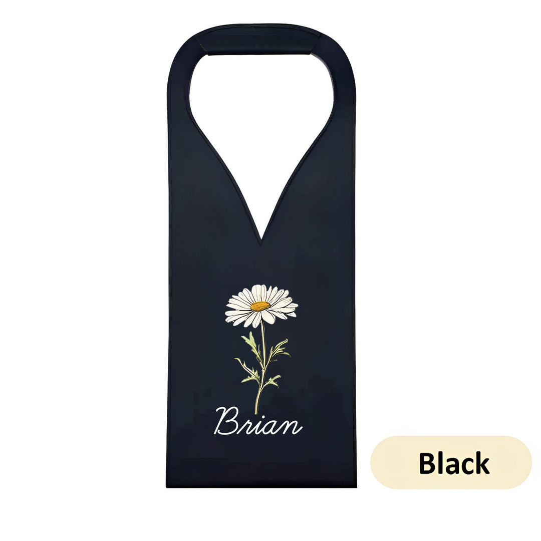 Personalized Birth Flower Leather Wine Bag for Wine Lover