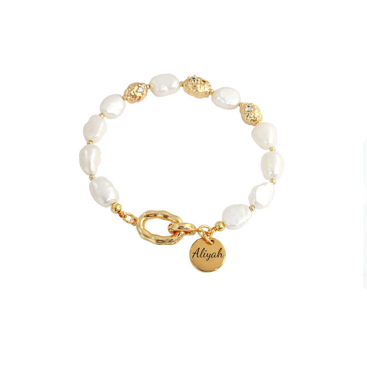Personalized Freshwater Baroque Pearl Bracelet with Custom Name Charm – Elegant Jewelry Gift for Her