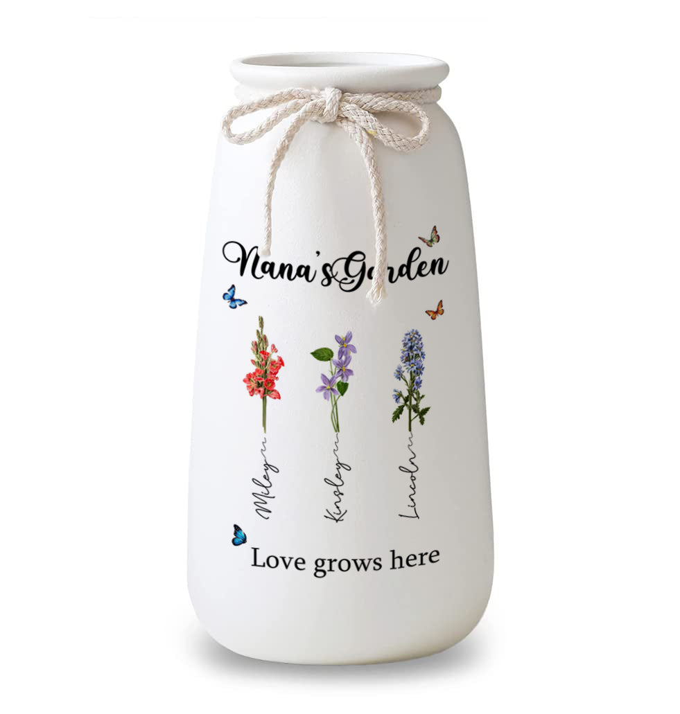 Personalized Pampas Grass Birthday Flower Vase with Family Names