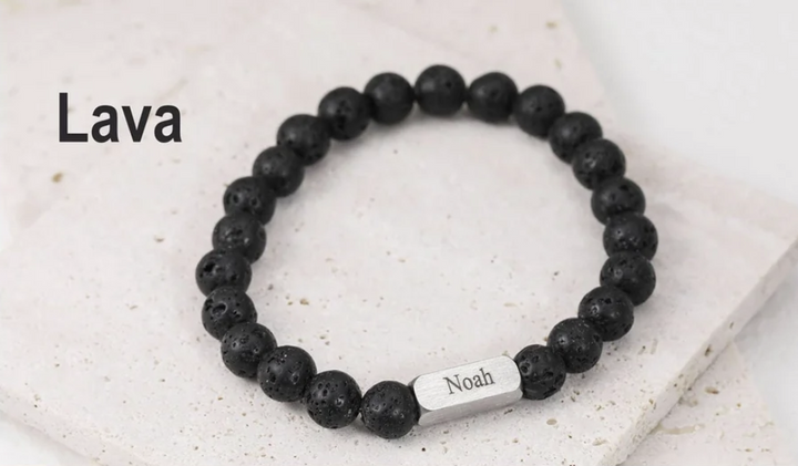 Personalised Men's Name Bracelet Malachite Stone Bracelet