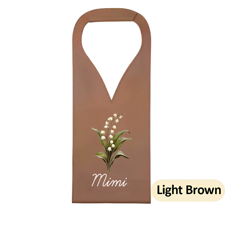Personalized Birth Flower Leather Wine Bag for Wine Lover