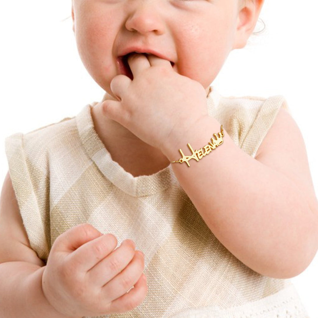 Personalized Baby Name Jewelry Set – Crown Bracelet & Necklace in Sterling Silver