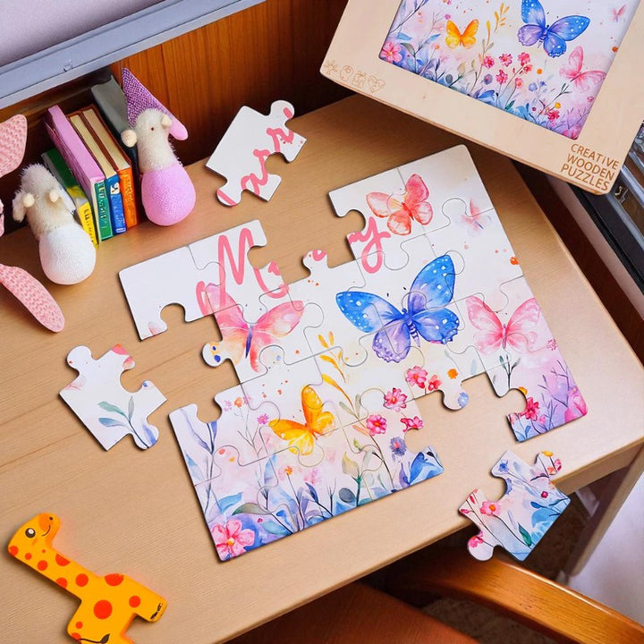Personalized Butterfly Name Puzzle – Floral Wooden Puzzle Gift for Kids