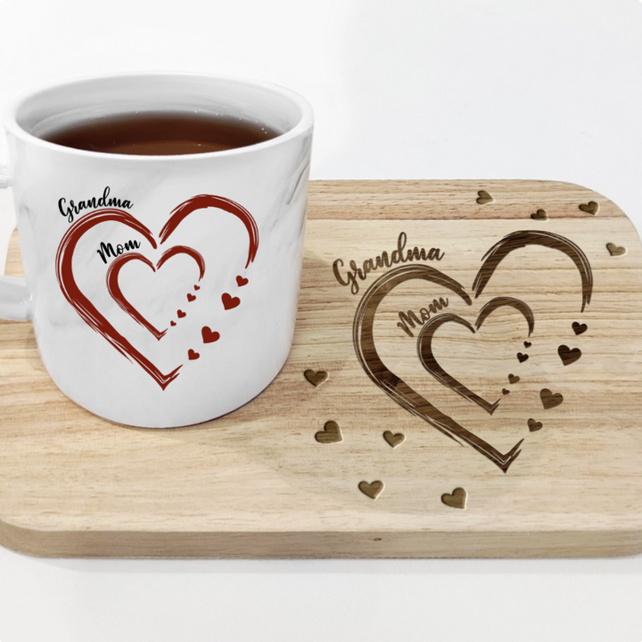 Personalized Combo Marble Mug & Serving Board - Mom Grandma Sweethearts