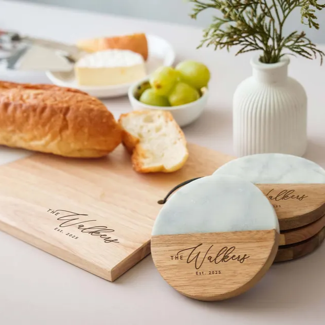 Personalized Name Marble and Wood Coasters
