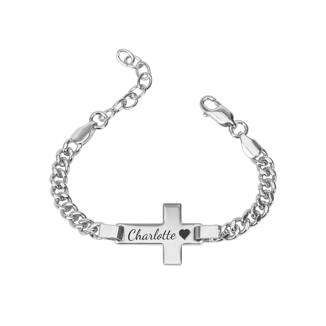 Personalized Children's Cross Name Bracelet – Sterling Silver with Gold Plating