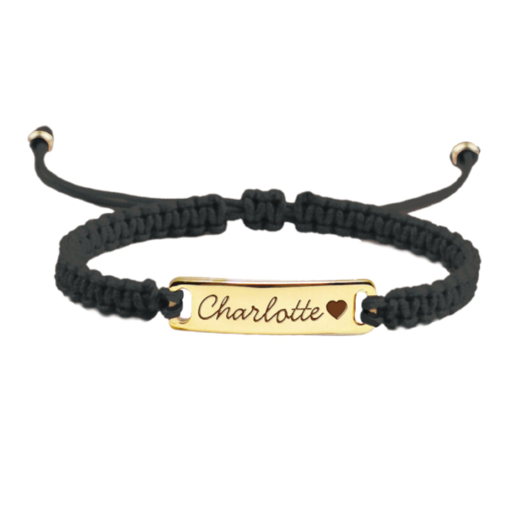 Black Hand‑Made Braided Cord ID Bracelet – Personalized Sterling Silver Baby/Toddler Gift