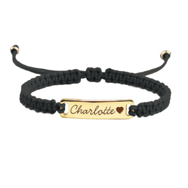 Black Hand‑Made Braided Cord ID Bracelet – Personalized Sterling Silver Baby/Toddler Gift