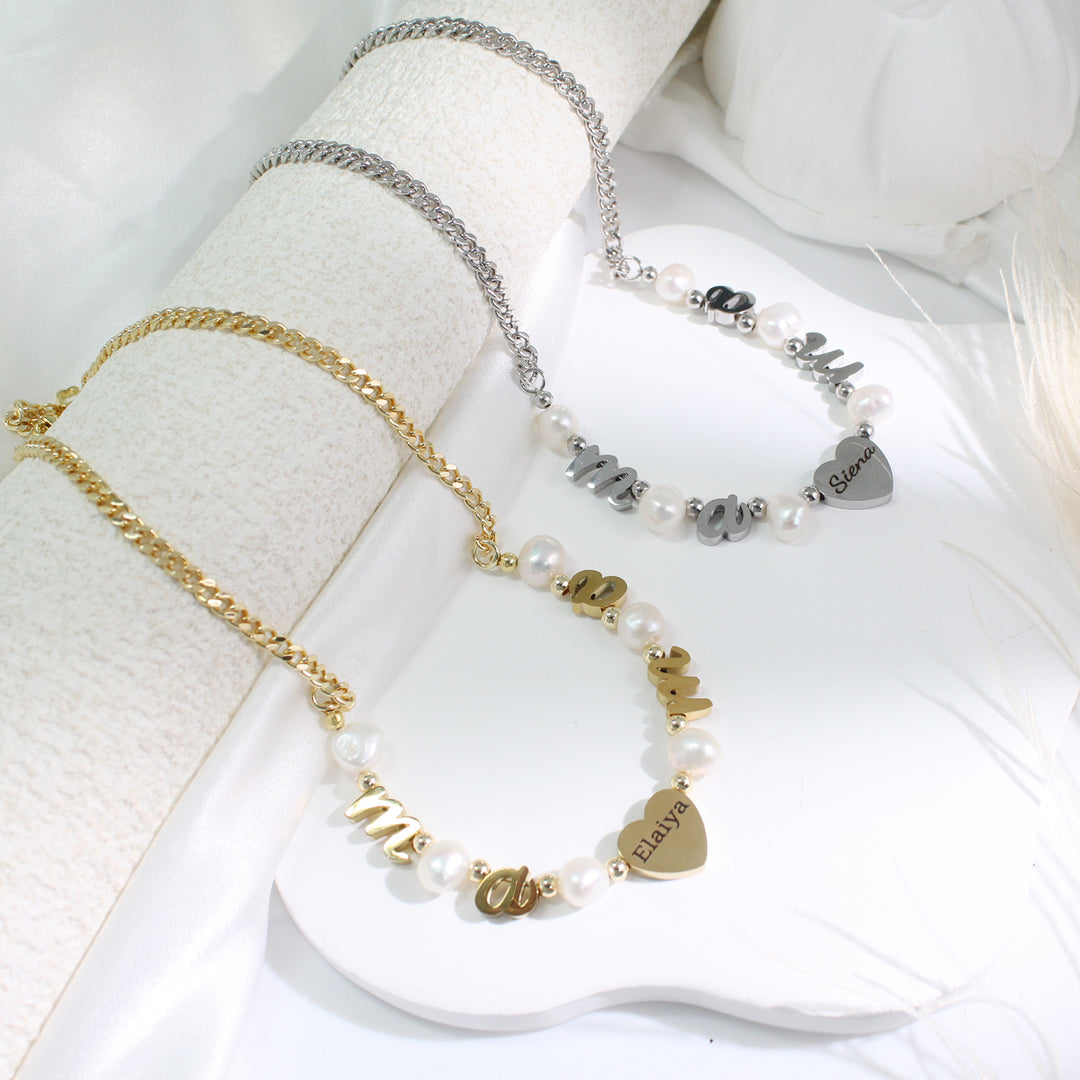 Personalized natural freshwater pearl necklace with MAMA letters