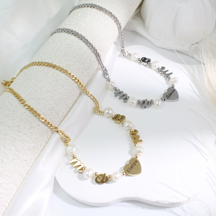Personalized natural freshwater pearl necklace with MAMA letters