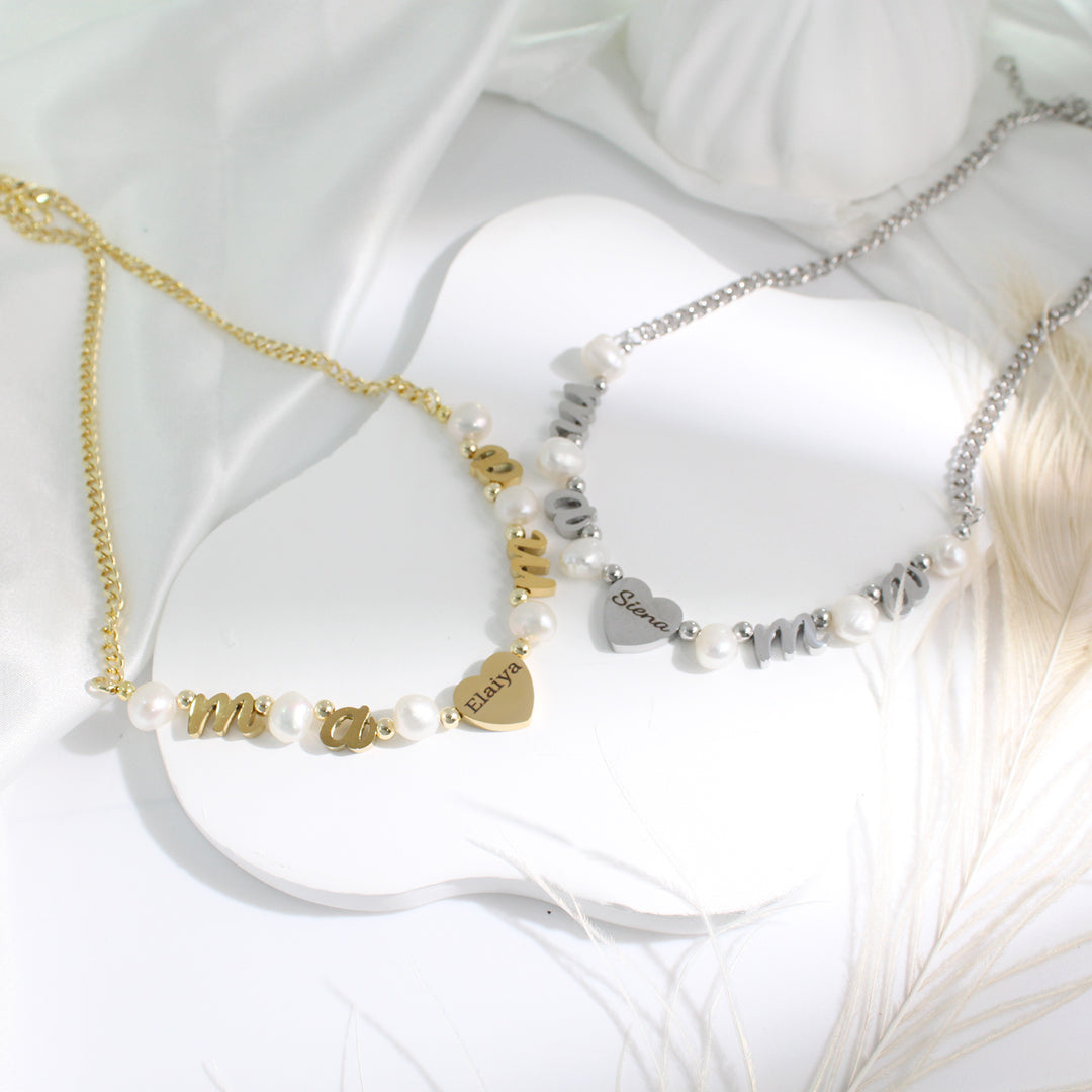 Personalized natural freshwater pearl necklace with MAMA letters