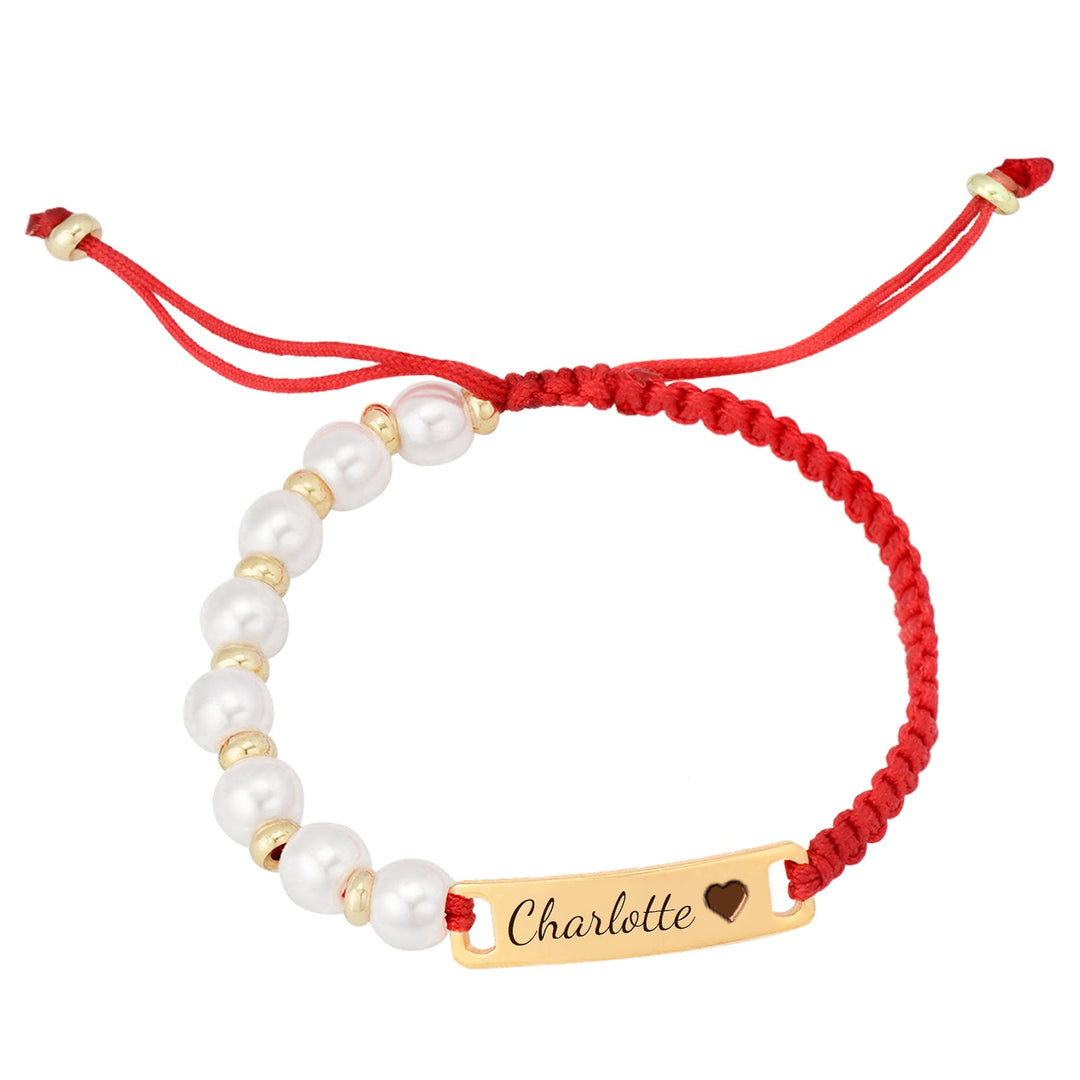 Personalized Pearl & Red Cord Name Bracelet for Girls – Adjustable Hand‑Woven Gift