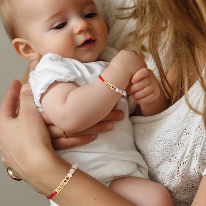 Personalized Pearl & Red Cord Name Bracelet for Girls – Adjustable Hand‑Woven Gift
