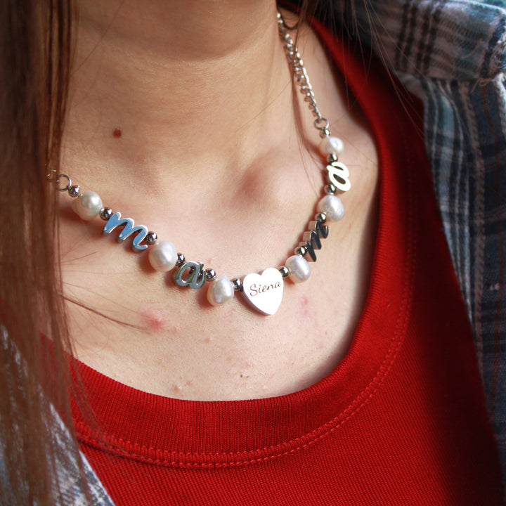 Personalized natural freshwater pearl necklace with MAMA letters