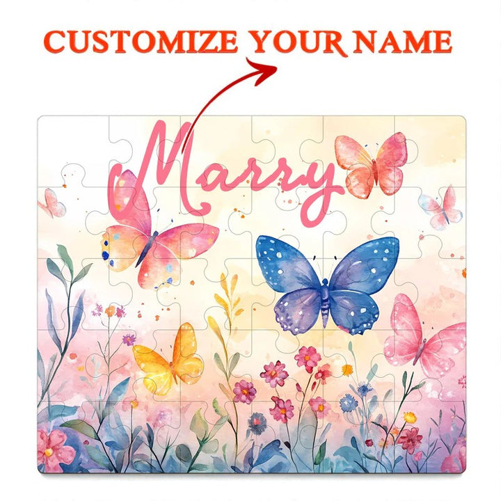 Personalized Butterfly Name Puzzle – Floral Wooden Puzzle Gift for Kids