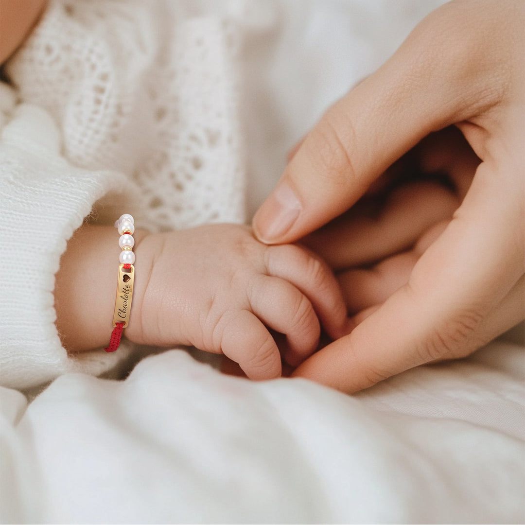 Personalized Pearl & Red Cord Name Bracelet for Girls – Adjustable Hand‑Woven Gift