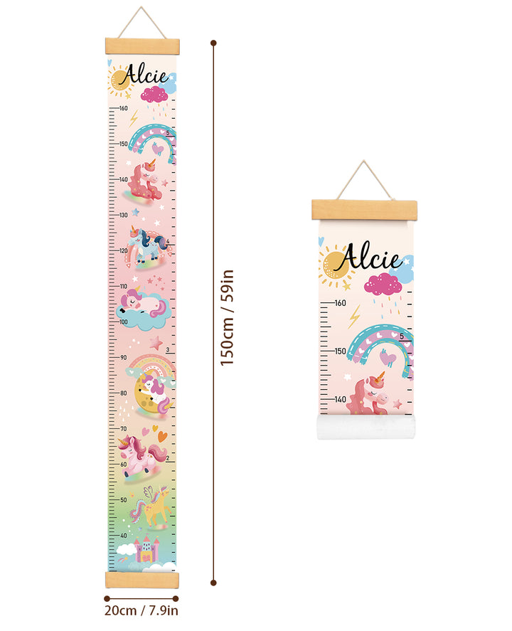 Personalised Unicorn and Rainbow Hanging Canvas Height Ruler
