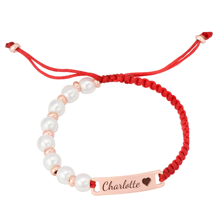 Personalized Pearl & Red Cord Name Bracelet for Girls – Adjustable Hand‑Woven Gift