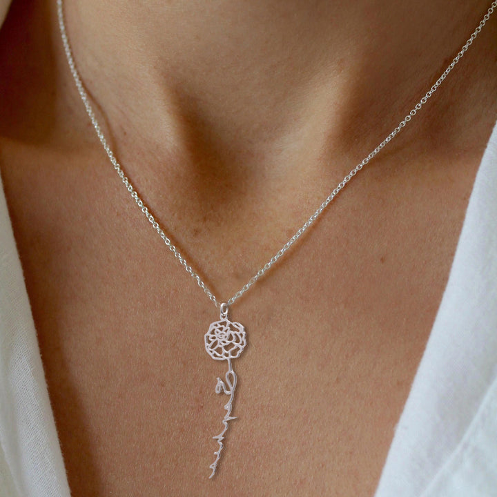 Personalized Birth Flower Name Necklace