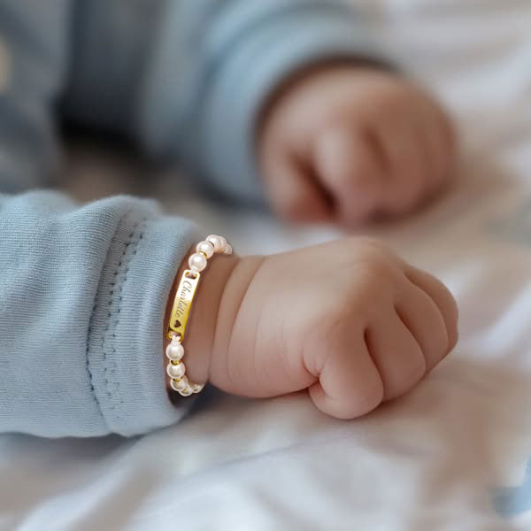 Personalized Braided Cord Baby Name Pearl Bracelet – Handmade Custom Jewelry