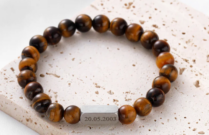 Personalised Men's Name Bracelet Malachite Stone Bracelet