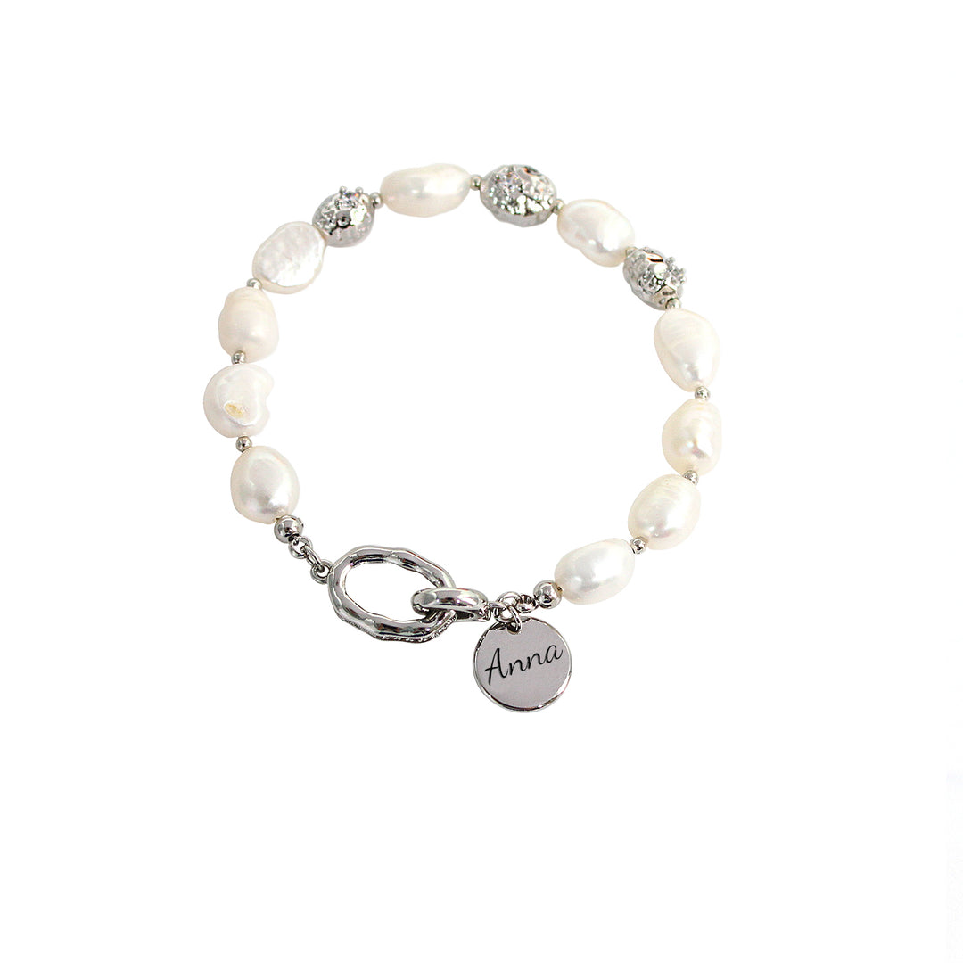 Personalized Freshwater Baroque Pearl Bracelet with Custom Name Charm – Elegant Jewelry Gift for Her