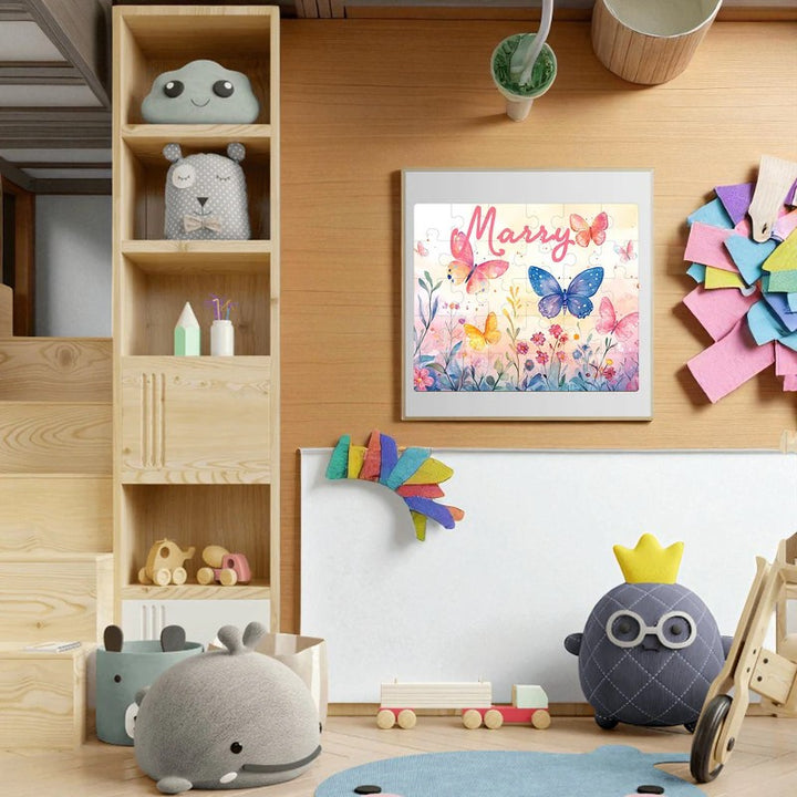 Personalized Butterfly Name Puzzle – Floral Wooden Puzzle Gift for Kids