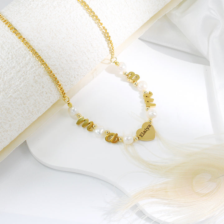Personalized natural freshwater pearl necklace with MAMA letters